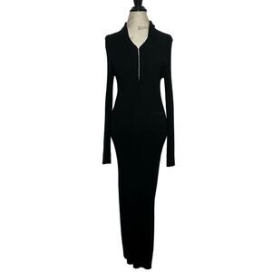 Abercrombie & Fitch | Women | Black Ribbed Knit Bodycon Polo Sweater Dress | XLT